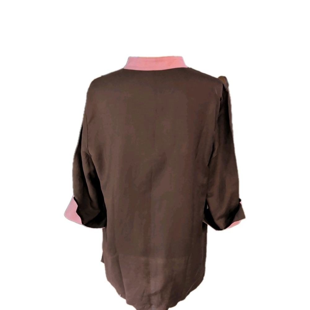 NWT Bob Macke Women's Blouse Size L  Brown Pink Embroidered 3/4 Sleeves Pullover - Picture 3 of 8